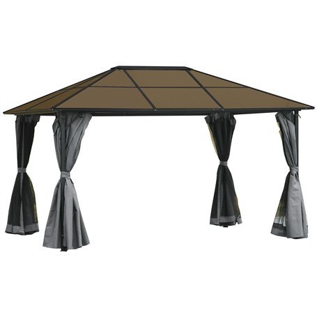 Outsunny Tonnelle pavillon de Jardin avec Toit Rigide Polycarbonate imperméable 4 parois latérales Anti-UV moustiquaires 4 x 3 m