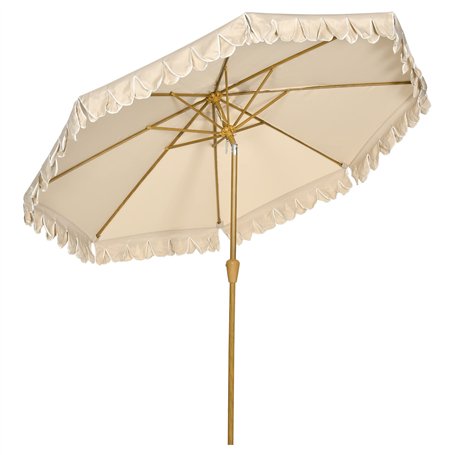 Outsunny Parasol de jardin Parasol droit Parasol inclinable rond Ø 264 cm avec volants tissu polyester haute densité anti-UV mât