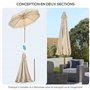 Outsunny Parasol de jardin Parasol droit Parasol inclinable rond Ø 264 cm avec volants tissu polyester haute densité anti-UV mât