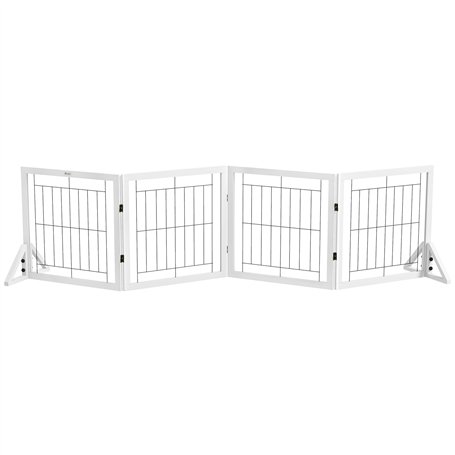 PawHut Barrière de sécurité pour Chien barrière de Protection à 4 Panneaux Pliante clôture pour Animal Domestique en Bois - dim.
