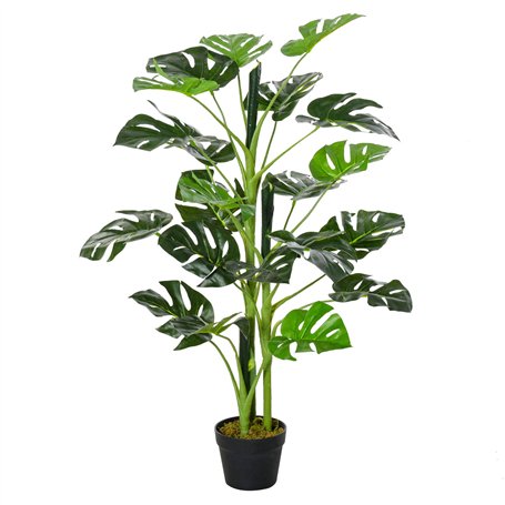 Outsunny Plante Artificielle modèle Monstera Arbre Artificiel avec 21 Feuilles en Pot Ciment