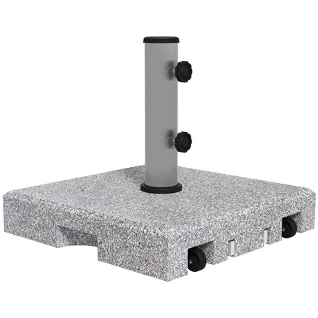Outsunny Pied de Parasol - Base de lestage en Granit carré pour mât Ø32 Ø38 Ø48 mm 28kg Socle avec 2 roulettes