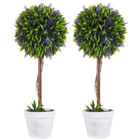 HOMCOM Lot de 2 Plantes artificielles avec Fleurs de Lavande Arbre Artificiel Tronc et Pot Inclus - Hauteur 60 cm intérieur et e