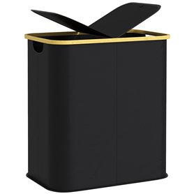 HOMCOM Panier à linge double pliable 80 L corbeille à linge sale avec couvercle