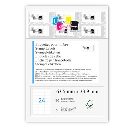 étiquette pour timbre 5 planches de 24 étiquettes soit 120 étiquettes pour timbre 63