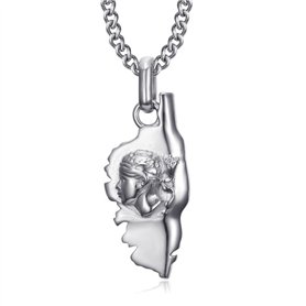 BOBIJOO Jewelry - Pendentif Collier Corse Carte île de beauté Corsica Tête de Maure Acier Inoxydable Argent Chaîne