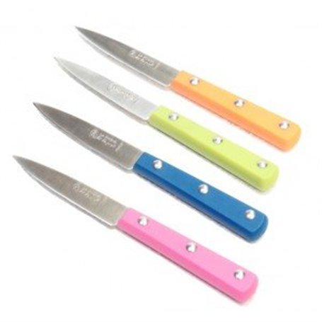 Lot de 4 Couteau de cuisine LA FOURMI ABS COULEUR ROSE/BLEU/ORANGE/VERT OFFICE INOX 1/2 SOIE 10 CM code 2956