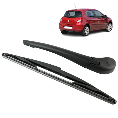 Bras essuie glace arrière compatible pour Clio 3 (2005-2014) avec balai d’essuie-glace (pare-brise arrière)