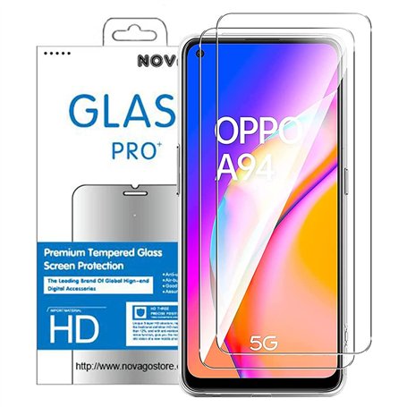 NOVAGO compatible avec Oppo A94 5G - Pack de 2 films en verre trempé ultra résistant anti choc et anti explosion d'écran (Transp