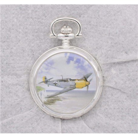 Atlas Montre à Gousset de la Seconde Guerre Mondiale décorée avec l'avion Messerschmitt ME-109 Sept 1940 (ref 102)