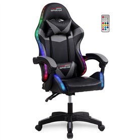 Amstrad AMS-900-LED-BK Fauteuil/Chaise de Bureau Gamer Noir Gris - Eclairage LED 366 Effets - Télécommande