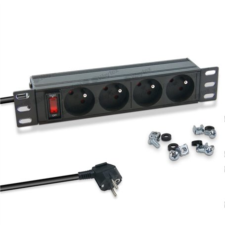 WAYTEX 37489 PDU Multiprise Rackable 10 Pouces Bandeau 4 Prises avec Interrupteur pour Coffret