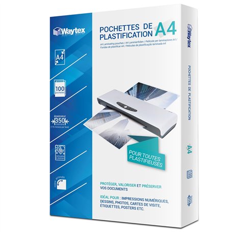 WAYTEX 78278 Pochettes de plastification A4 – Très Epaisses 2x175 (350) microns – pour plastifieuse à chaud - Pack de 100