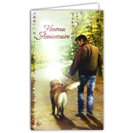 15-6469 Carte Heureux ANNIVERSAIRE avec Porte-billet intérieur pour Homme qui aime les chiens et les voyages Losanges en Relief
