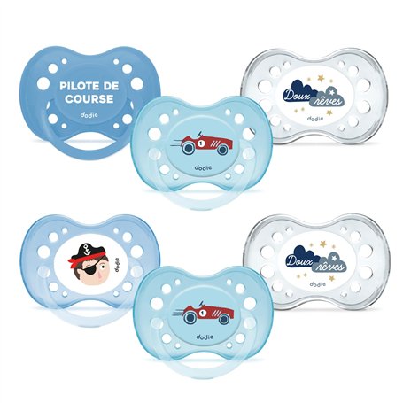 DODIE Lot de 6 Sucettes Anatomiques ESSENTIEL JOUR/NUIT +6 mois BLEU
