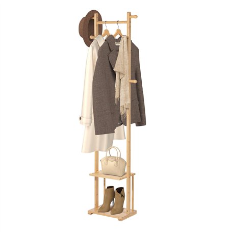 Todeco Porte Manteau Sur Pieds Bambou avec étagère à 2 niveaux