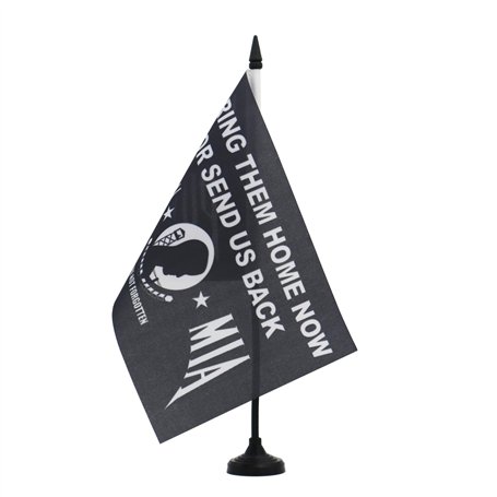 AZ FLAG - Drapeau De Table Pow-Mia retour à la maison 21x14 cm - Petit Drapeau Américain De Bureau 100% Polyester Avec Hampe De