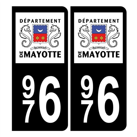 HADEXIA Autocollant Plaque d'immatriculation 976 Mayotte Noir Couleur