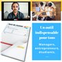 Bloc-notes suivi de réunion. Prise de notes visio et présentiel pour équipe. Format A5 avec 50 pages détachables. Outil Professi