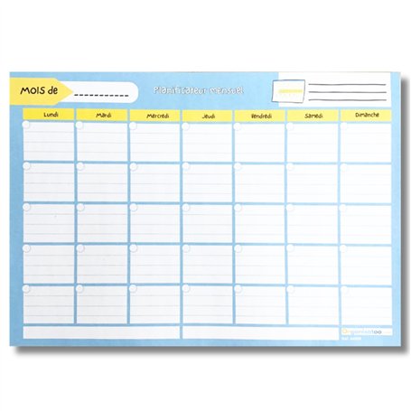 Bloc programme mensuel - planner A4 du mois pour travail