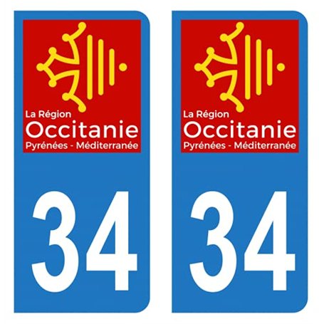 HADEXIA Autocollant Stickers Plaque immatriculation Voiture Auto département 34 Hérault Logo Région Occitanie