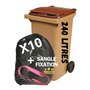 Lot de 10 Sacs Poubelle 240L [ Doublures de Container 2 Roues + Sangle de Fixation | Anti Salissures - Anti Odeur | Résistant -
