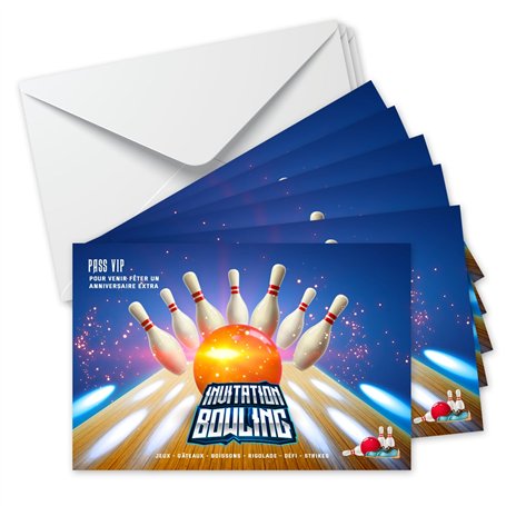 SoKawaï - 10 invitations anniversaire en Français + 10 enveloppes | Thème Bowling | Design moderne | Fête pour les enfants