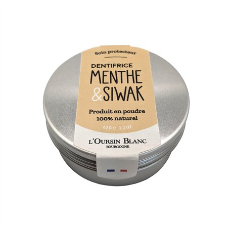 Dentifrice en poudre Menthe&Siwak - 60g - Ayurvédique - Soin Protecteur et Blanchissant Naturel - L'Oursin Blanc
