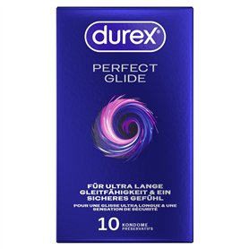 Durex Perfect Glide Lot de 10 préservatifs extra humides avec épaisseur de paroi plus épaisse Idéal pour le sexe anal