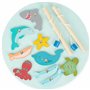 Bieco Jeu de pêche aimanté en Bois à partir de 2 Ans - Jouet en Bois de 24 cm de diamètre - Jouet pour Enfants à partir de 2 Ans