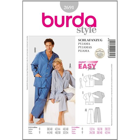 Burda B2691 Patron de Couture Pyjama 19 x 13 cm