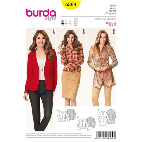 Burda B6569 Patron de Couture Veste Papier Blanc 19 x 13 x 1 cm