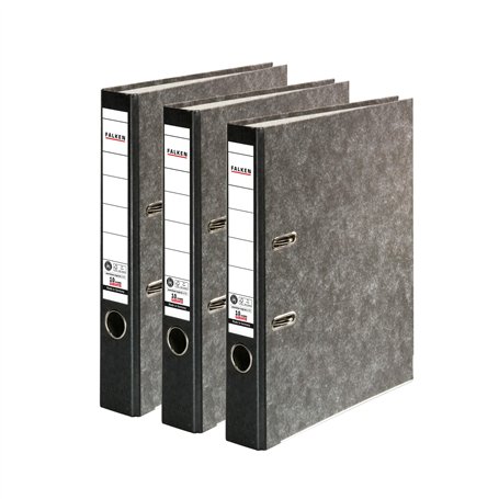 Falken Lot de 3 classeurs recyclés en marbre nuage Fabriqué en Allemagne Largeur 5 cm Dos noir Format A4 Dos noir Classeur à lev