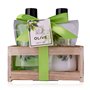 Accentra-Set de douche pour femmes Set cadeau OLIVE dans une belle boîte en bois - Set de 2 pièces avec gel douche et lotion cor