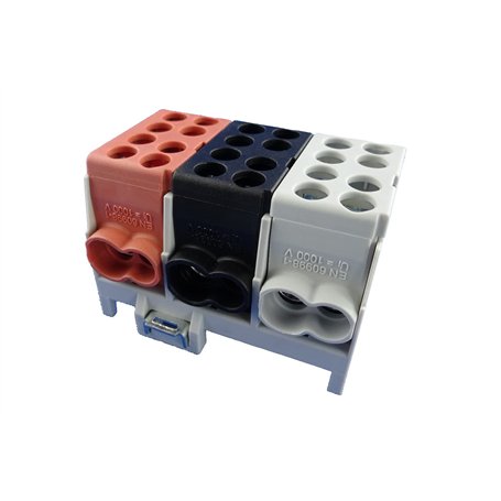 Borne de dérivation 3 pôles pour rail DIN - Répartiteur de courant avec VDE