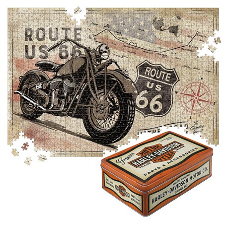 Nostalgic-Art Puzzle rétro 1000 pièces 68 x 48 cm Route 66 - Bike Map H-D Accessoires - Idée de cadeau pour les fans d'Amérique