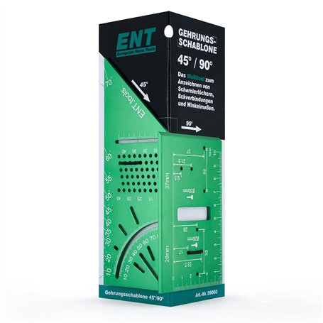 ENT 99003 - Gabarit à onglet - Multitool - Gabarit de perçage 3D - Gabarit de marquage - avec angle de 45°/90° Aluminium vert an