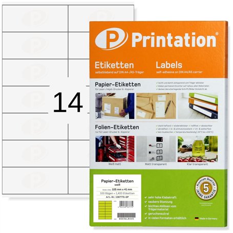 Printation Étiquettes Autocollantes 105 x 41 mm - 350 Étiquettes Multi-Usages