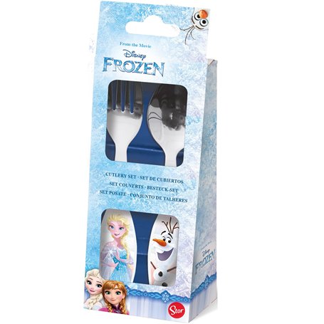 p:os 25212 Frozen La Reine des Neiges Lot de 2 couverts pour enfant avec fourchette et cuillère en acier inoxydable avec poignée