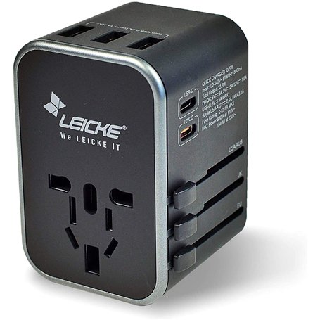LEICKE Adaptateur Chargeur de Voyage Universel 33.5W pour différents appareils routeurs (US/EU/UK/AU Plus 224 Pays)
