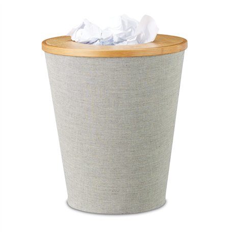 Relaxdays Corbeille à papier en bambou poubelle ronde seau intérieur plastique couvercle bureau 35 cm