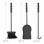 relaxdays Ensemble serviteur de cheminée 4 pièces Accessoire Chevalier Fonte Pelle Balai tisonnier, argenté