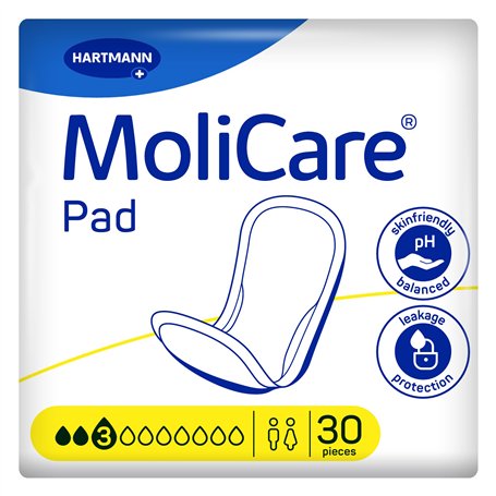 MoliCare Pad 3 Drops Lot de 30 serviettes hygiéniques pour homme et femme souffrant d'incontinence légère et neutralisant les od