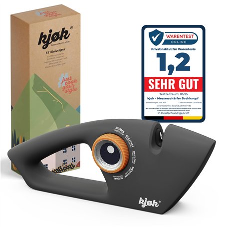 kjøk Premium Aiguiseur de couteaux et de ciseaux manuel avec bouton rotatif - affûteur avec boîtier en ABS noir mat