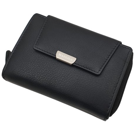 Portefeuille en cuir de vachette pour femme - Avec de nombreux compartiments - Avec protection RFID et NFC - Noir