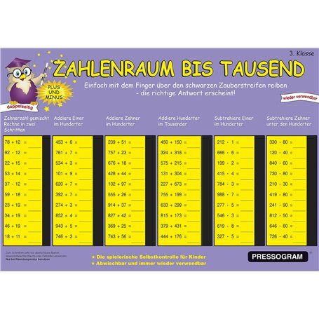 TimeTEX - Tableau magique « Mathematik » – Espace de chiffres jusqu'à 1000 | Tableau de calcul avec contrôle de soi pour apprend