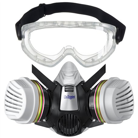 Dräger X-plore 3300 masque de protection avec lunettes de protection X-pect 4400 et filtres ABEK1 Hg P3 | Demi-masque chimique c