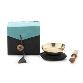Mini bol chantant dans une boîte cadeau turquoise avec support noir et maillet en bois I Son délicat pour une écoute fine I Bell