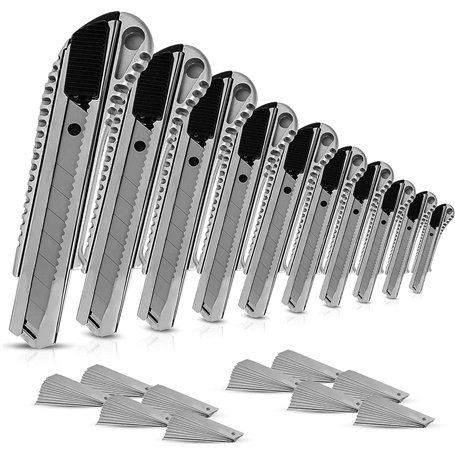 HAYATEC Lot de 10 cutters professionnels en aluminium 18 mm avec 100 lames sécables SK5 multi-usages