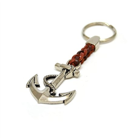 Porte-clés Anneau Porte-clés Ancre au Bout d'une lanière de Cuir